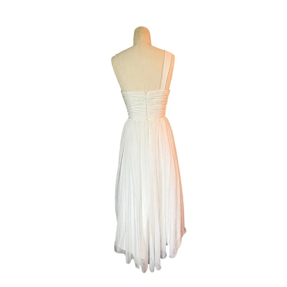 White 3D Floral Chiffon Formal Evening Gown Wedding Dress Maxi Feminine Romantic - Picture 4 of 9